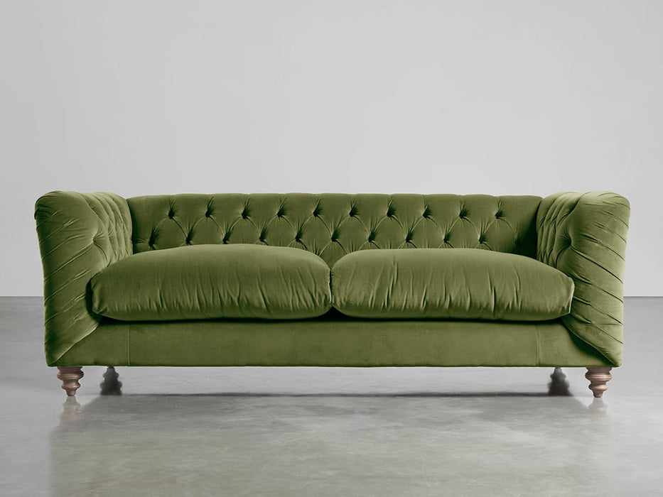 Buttoned Midi Sofa Moss Cotton Velvet
