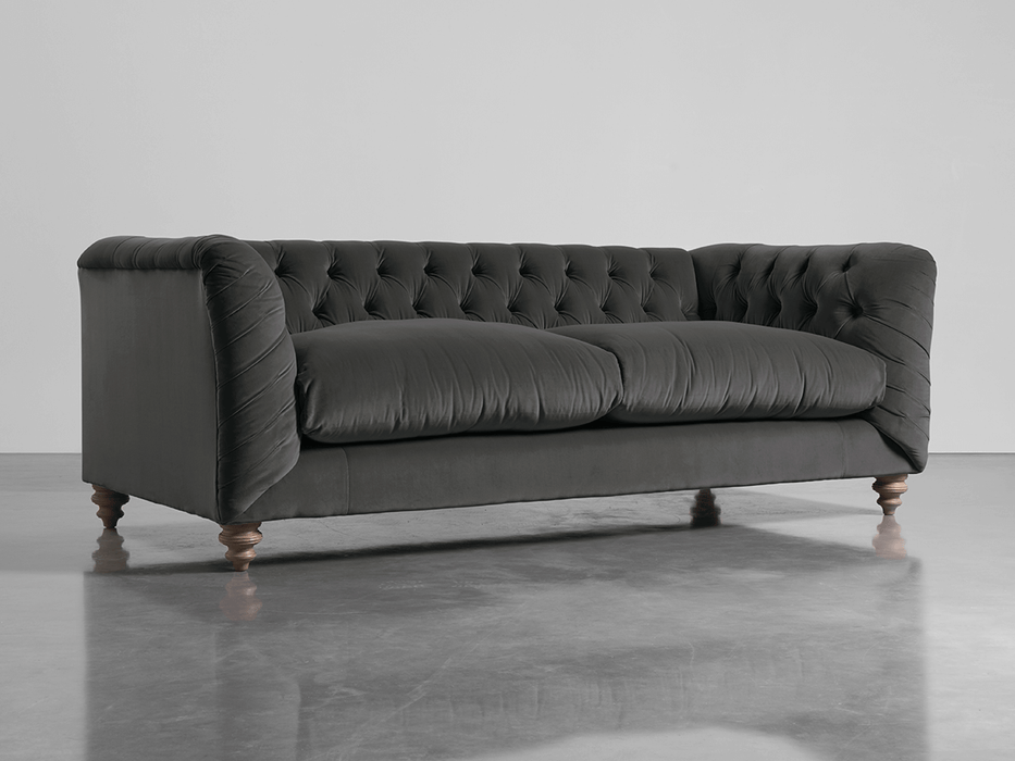 Buttoned Midi Sofa Slate Cotton Velvet