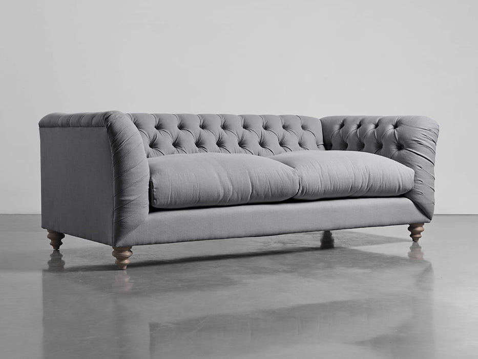 Dora Buttoned Midi Sofa Smoke Linen Cotton Blend