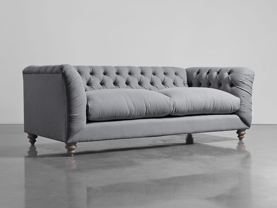 Dora Buttoned Midi Sofa Smoke Linen Cotton Blend