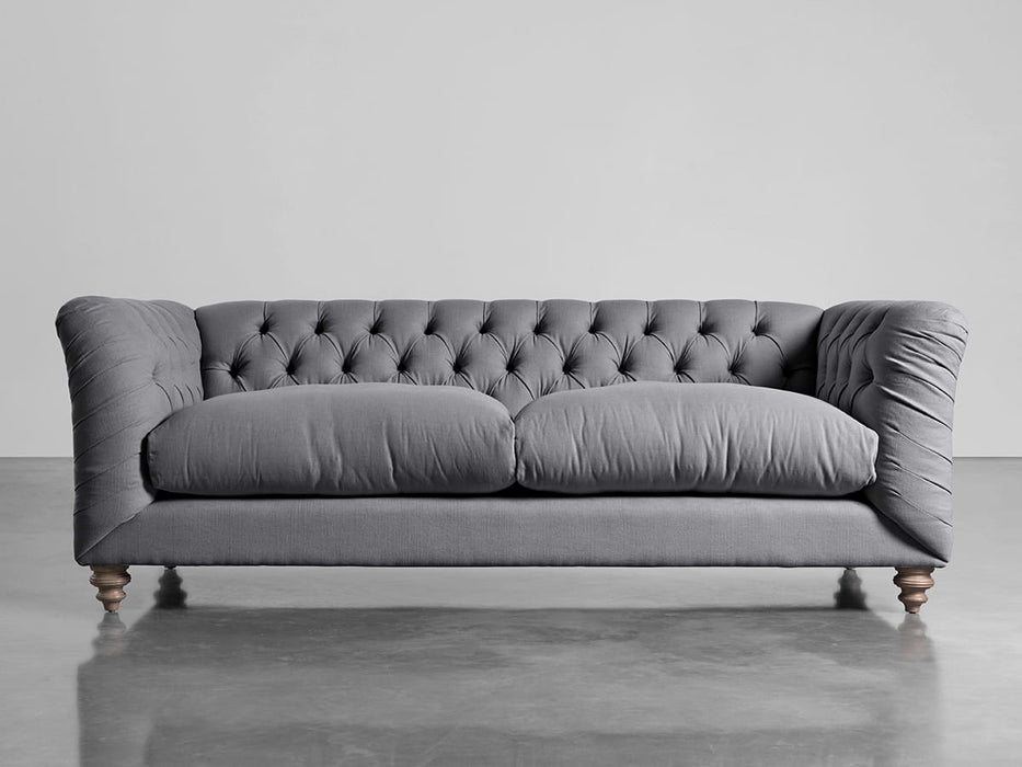 Dora Buttoned Grand Sofa Smoke Linen Cotton Blend