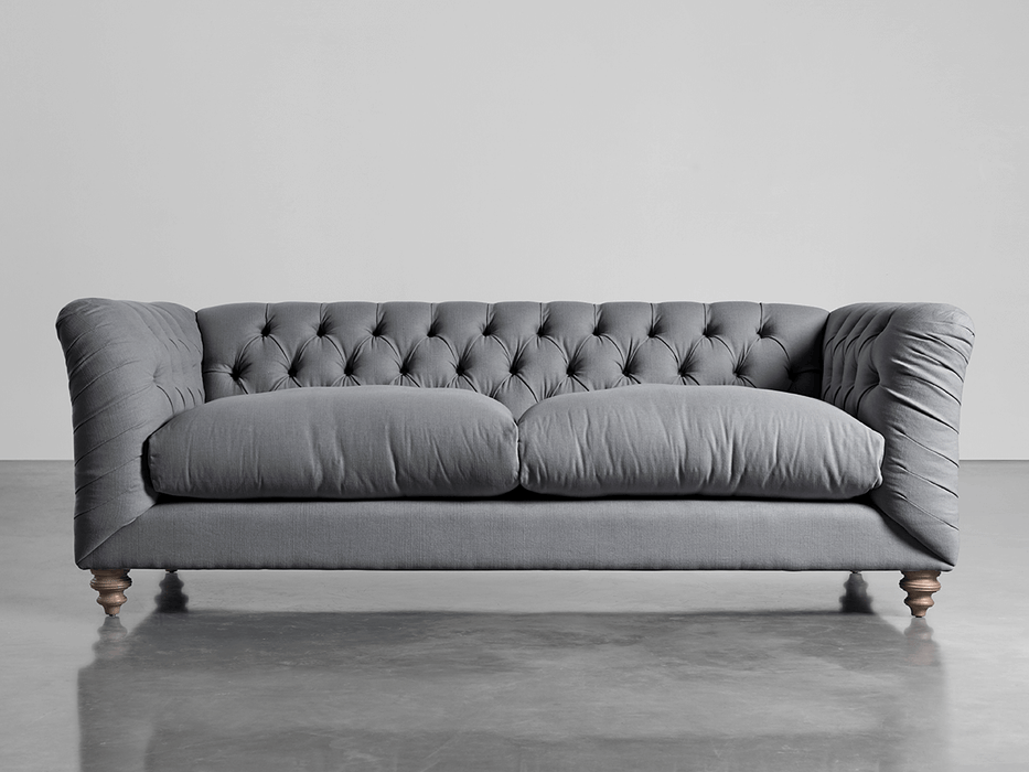 Dora Buttoned Midi Sofa Smoke Linen Cotton Blend