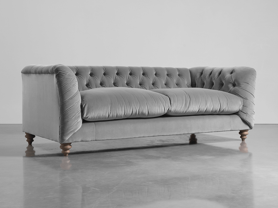 Buttoned Grand Sofa Swedish Grey Cotton Velvet