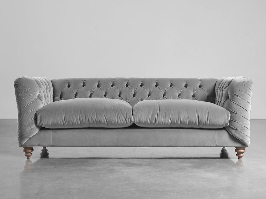 Buttoned Grand Sofa Swedish Grey Cotton Velvet