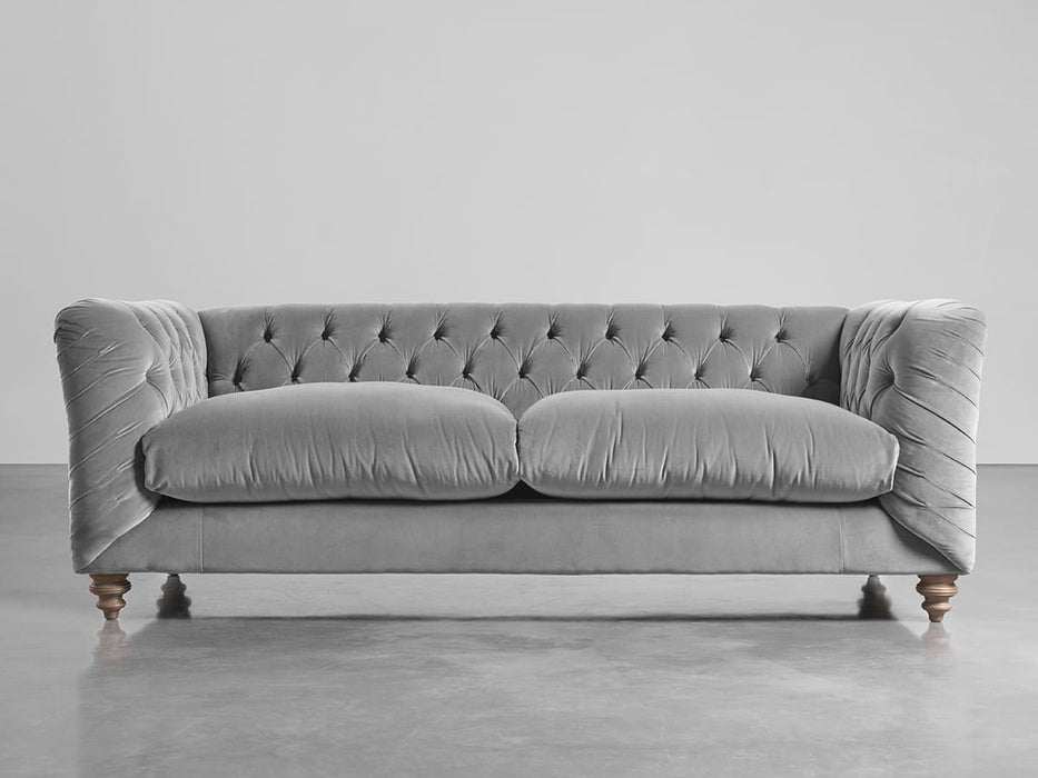 Buttoned Midi Sofa Swedish Grey Cotton Velvet