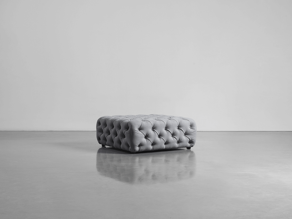 Dora Buttoned Ottoman Smoke Linen Cotton Blend