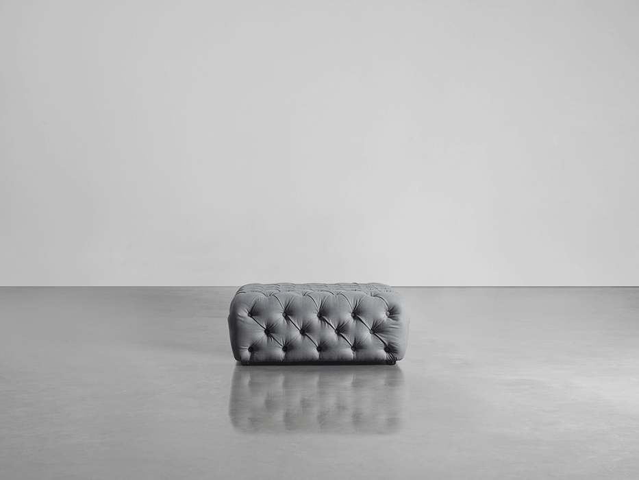 Dora Buttoned Ottoman Smoke Linen Cotton Blend