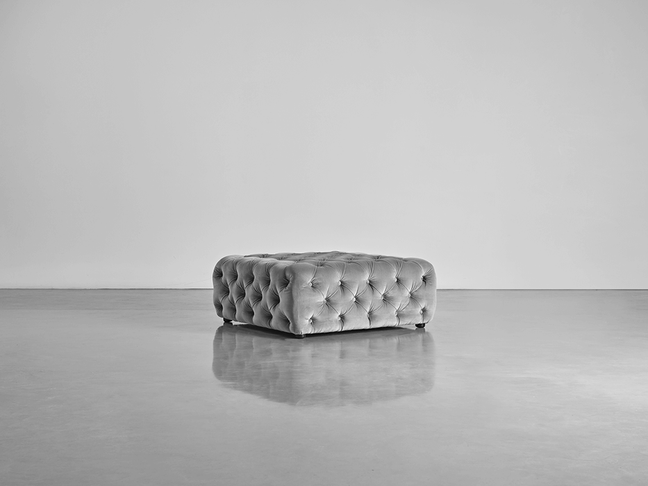 Buttoned Ottoman Swedish Grey Cotton Velvet