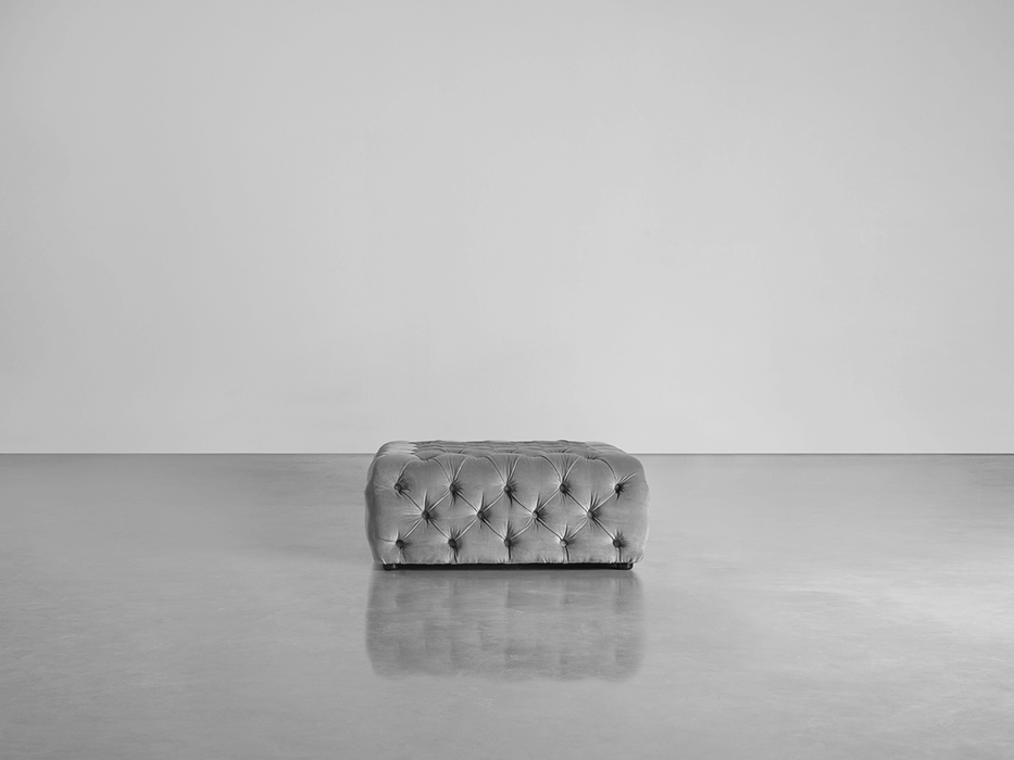 Buttoned Ottoman Swedish Grey Cotton Velvet