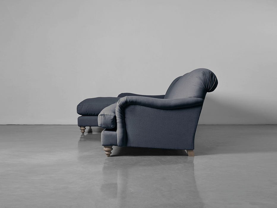 Cosy Chaise French Blue Linen - Left Hand Facing