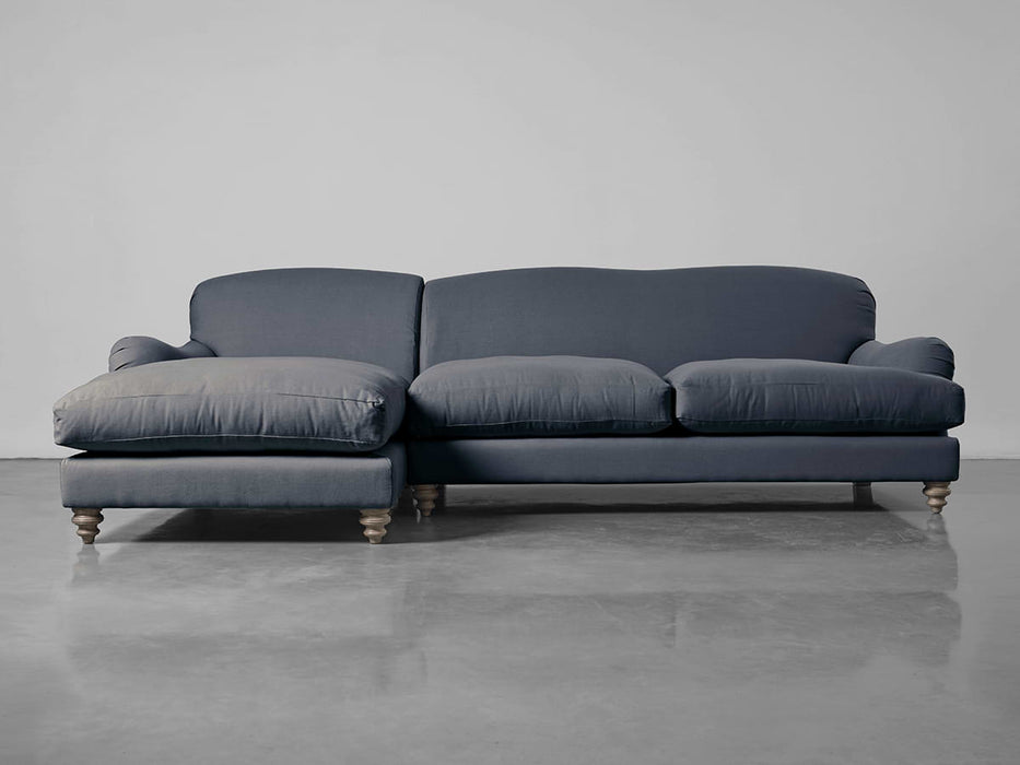 Cosy Chaise French Blue Linen - Left Hand Facing