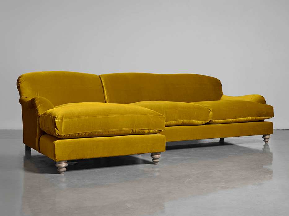 Cosy Chaise Gold Cotton Velvet - Left Hand Facing
