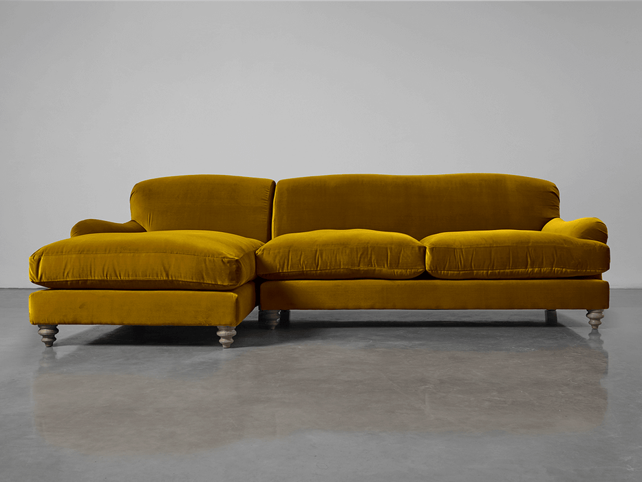 Cosy Chaise Gold Cotton Velvet - Left Hand Facing