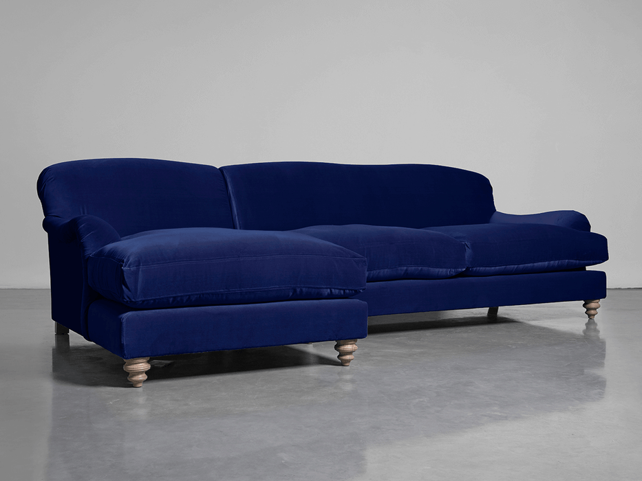 Cosy Chaise Navy Cotton Velvet - Left Hand Facing
