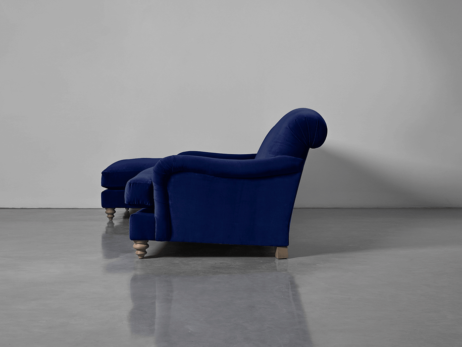 Cosy Chaise Navy Cotton Velvet - Left Hand Facing