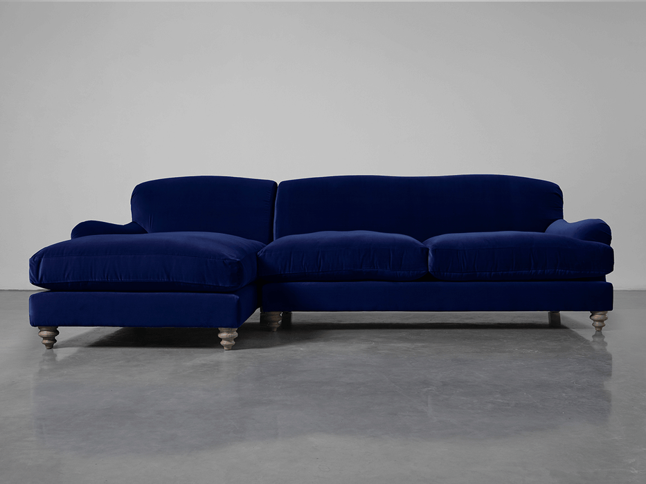 Cosy Chaise Navy Cotton Velvet - Left Hand Facing