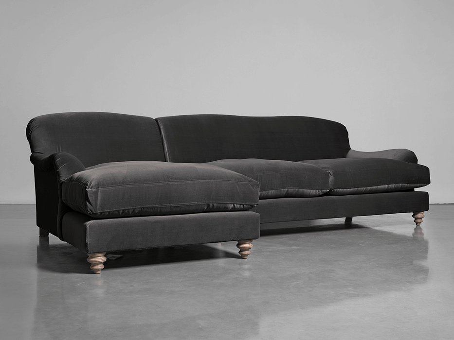 Cosy Chaise Slate Cotton Velvet - Left Hand Facing