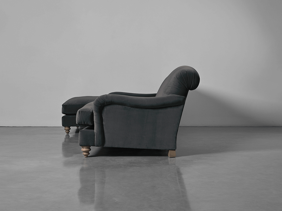Cosy Chaise Slate Cotton Velvet - Left Hand Facing