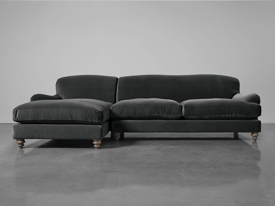 Cosy Chaise Slate Cotton Velvet - Left Hand Facing