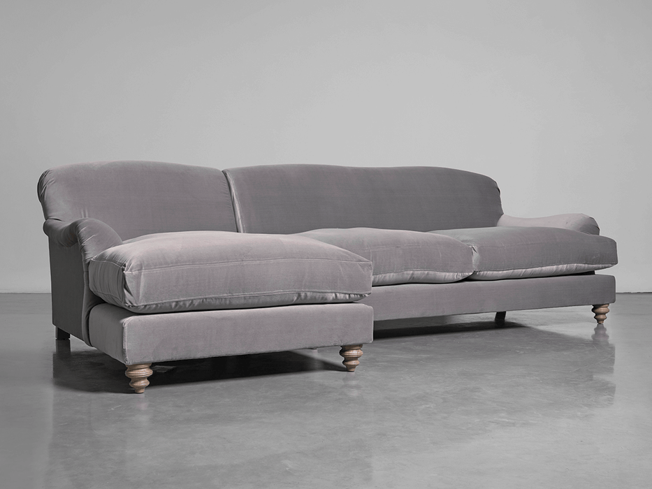 Cosy Chaise Swedish Grey Cotton Velvet -Left Hand Facing
