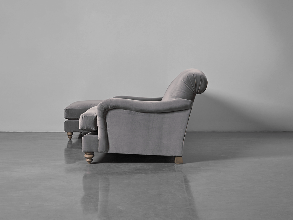 Cosy Chaise Swedish Grey Cotton Velvet -Left Hand Facing