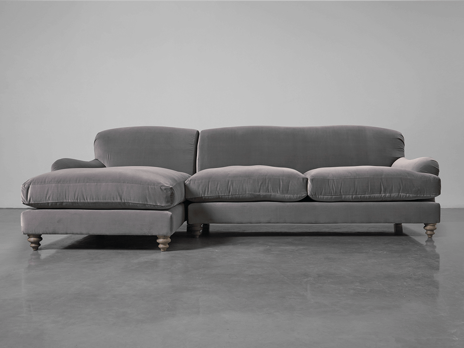 Cosy Chaise Swedish Grey Cotton Velvet -Left Hand Facing