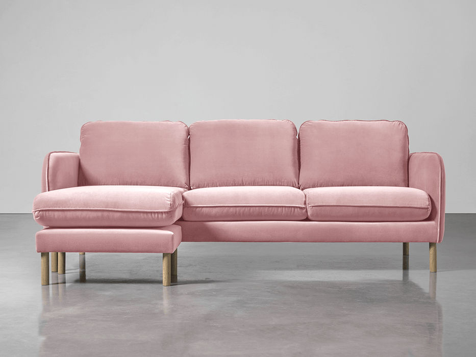 Scandi Midi Chaise Sofa Blush Cotton Velvet