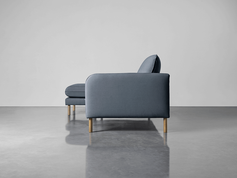 Scandi Midi Chaise Sofa French Blue Linen Cotton Blend