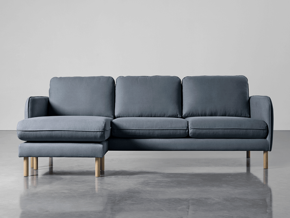 Scandi Midi Chaise Sofa French Blue Linen Cotton Blend