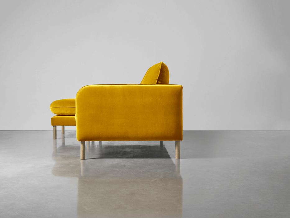 Scandi Midi Chaise Sofa Gold Cotton Velvet