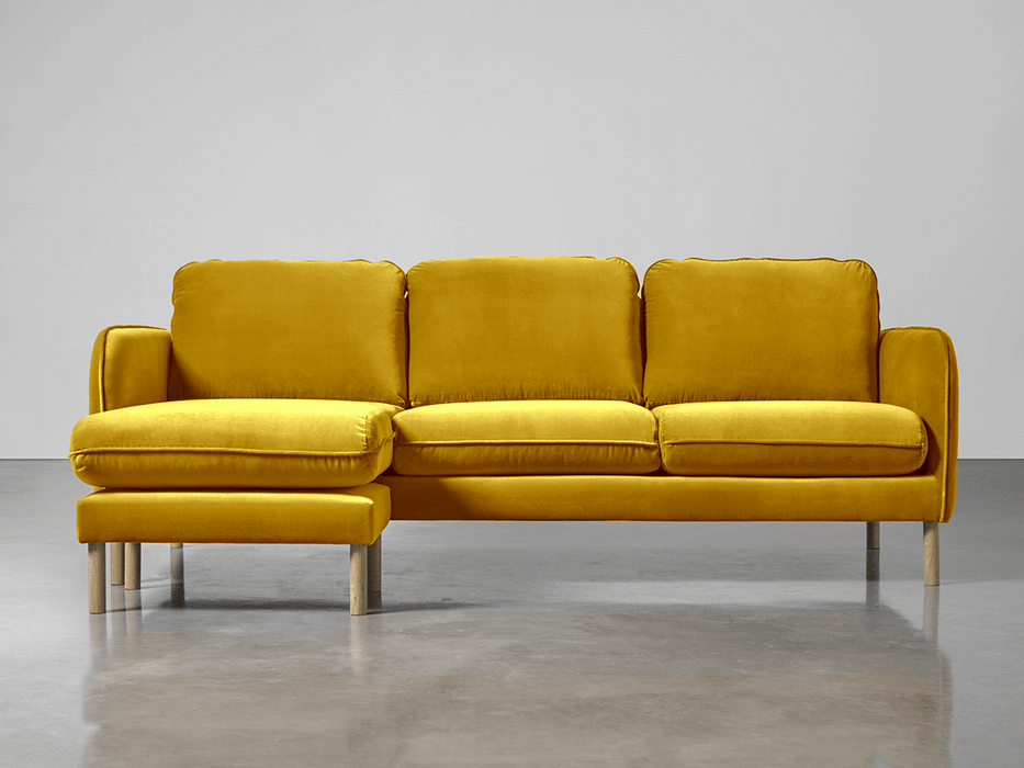 Scandi Midi Chaise Sofa Gold Cotton Velvet