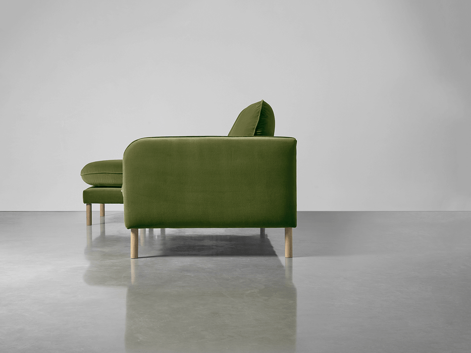 Scandi Midi Chaise Sofa Moss Cotton Velvet