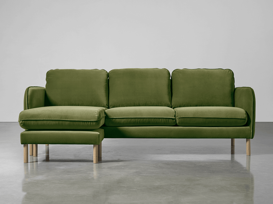 Scandi Midi Chaise Sofa Moss Cotton Velvet