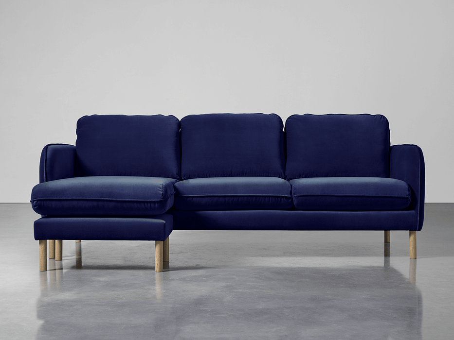 Scandi Midi Chaise Sofa Navy Cotton Velvet