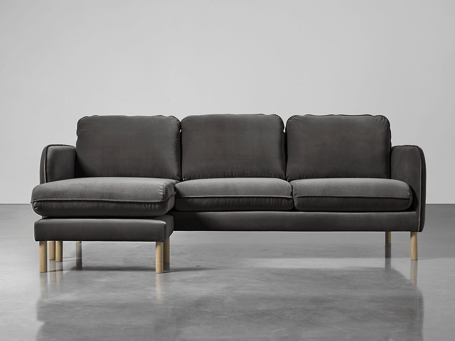 Scandi Midi Chaise Sofa Slate Cotton Velvet