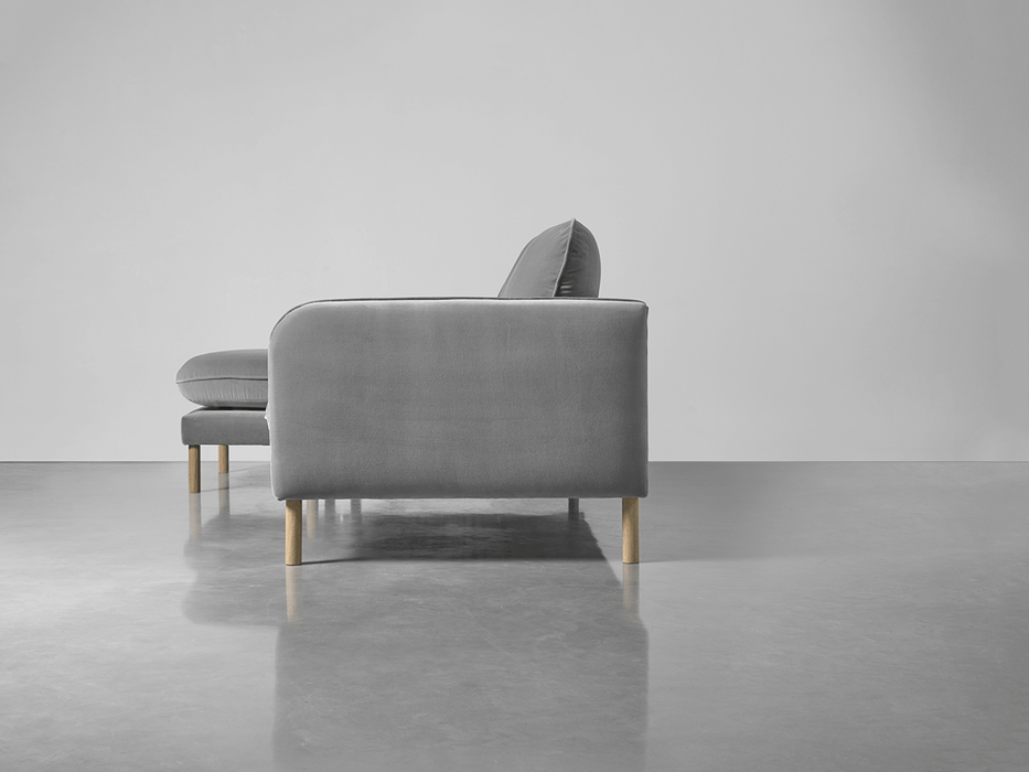 Scandi Midi Chaise Sofa Swedish Grey Cotton Velvet