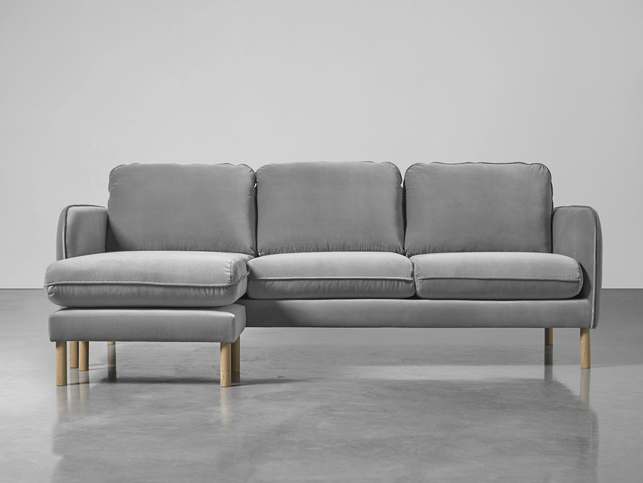 Scandi Midi Chaise Sofa Swedish Grey Cotton Velvet