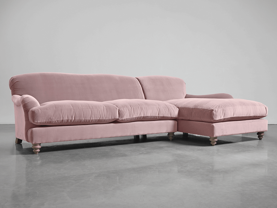 Cosy Chaise Blush Cotton Velvet - Right Hand Facing