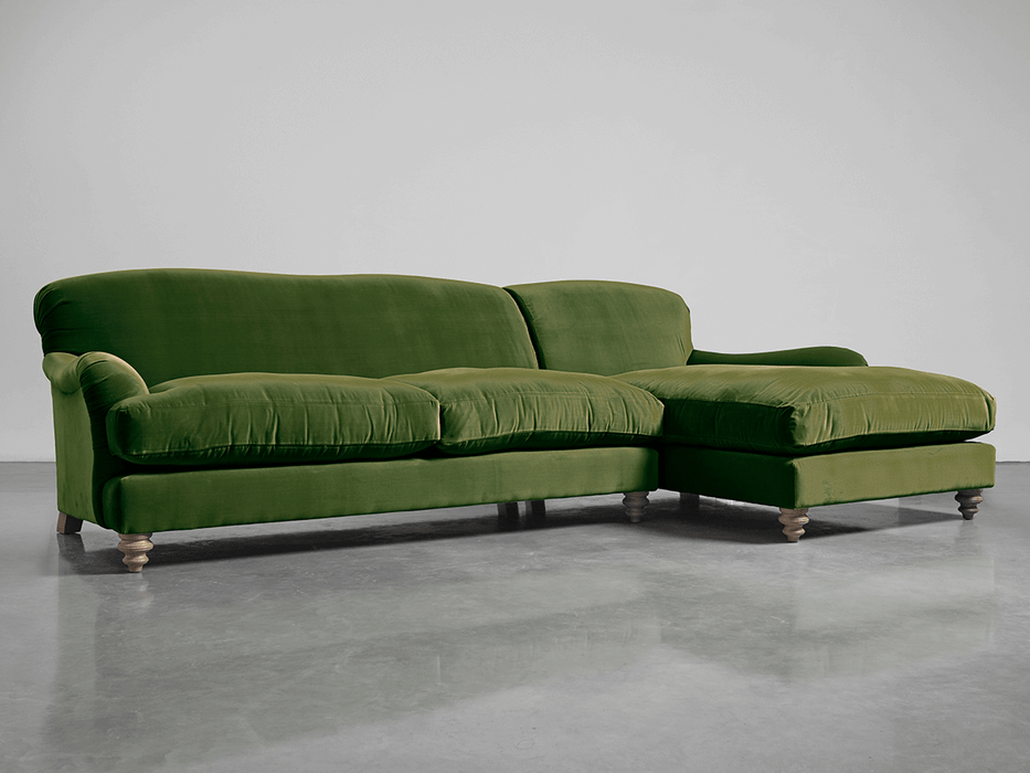 Cosy Chaise Moss Cotton Velvet - Right Hand Facing