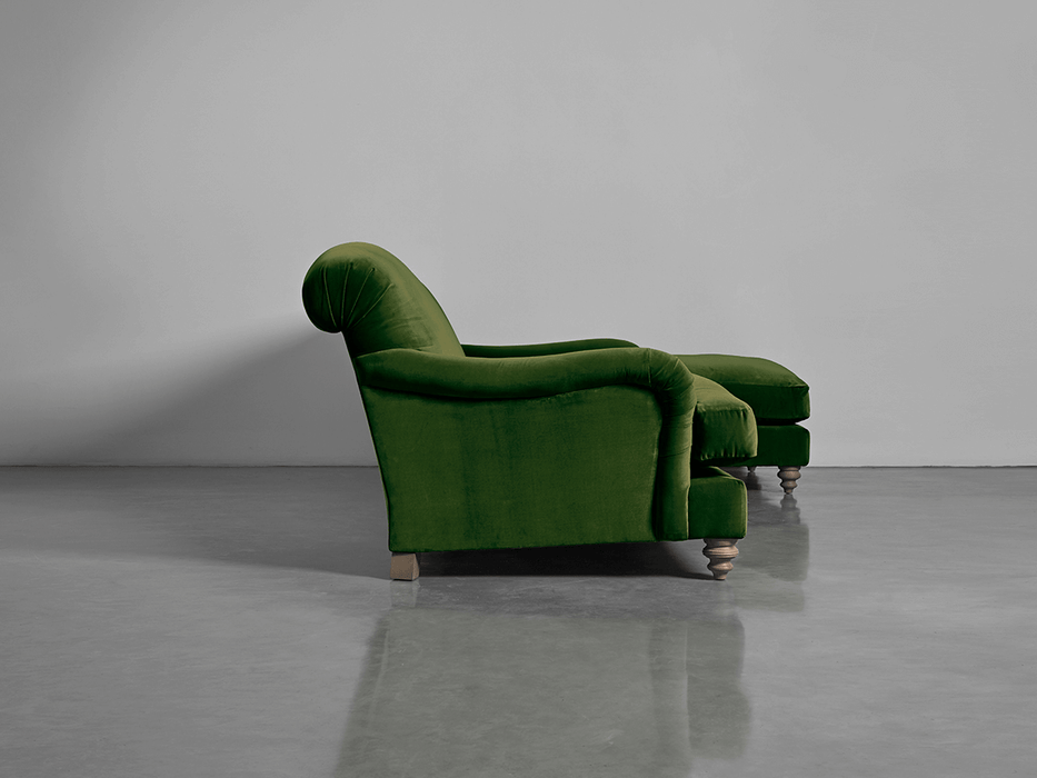 Cosy Chaise Moss Cotton Velvet - Right Hand Facing
