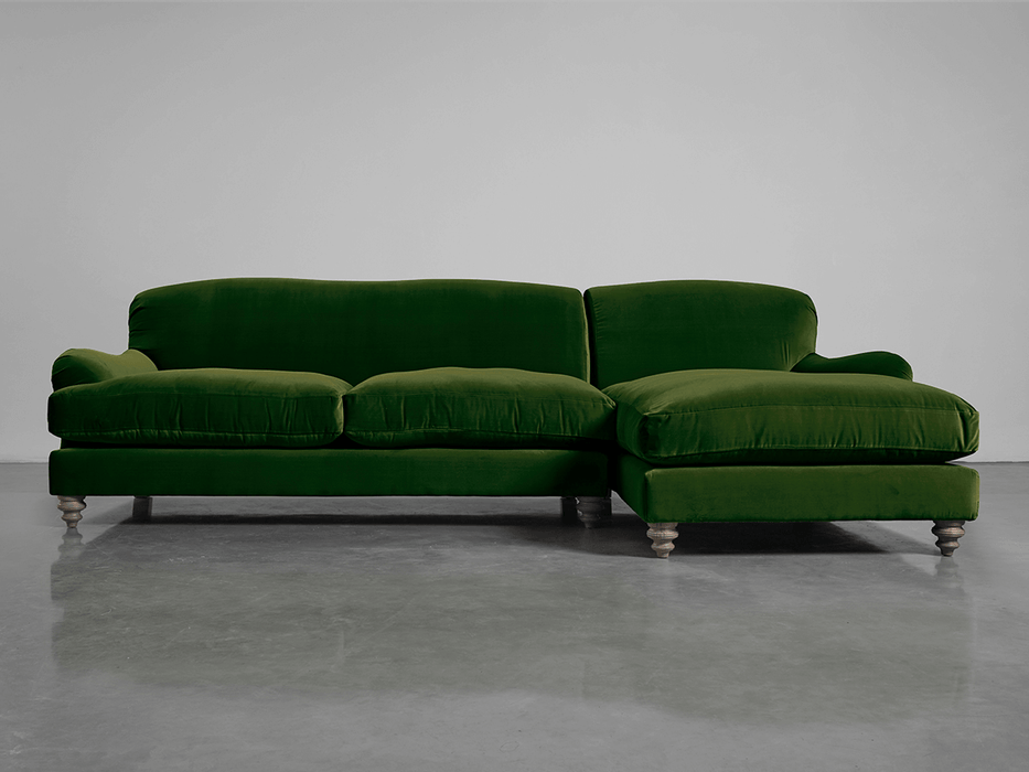 Cosy Chaise Moss Cotton Velvet - Right Hand Facing