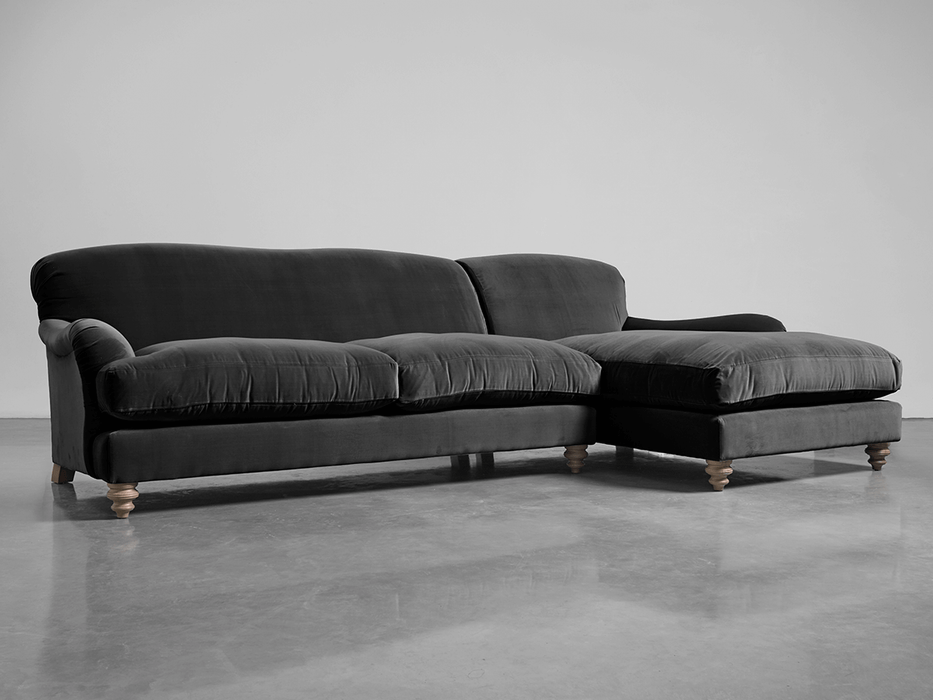 Cosy Chaise Slate Cotton Velvet - Right Hand Facing