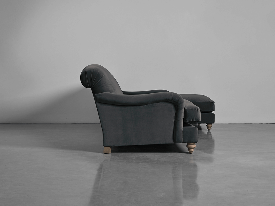 Cosy Chaise Slate Cotton Velvet - Right Hand Facing