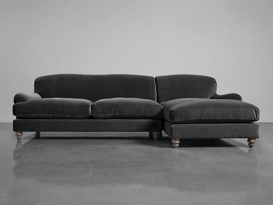 Cosy Chaise Slate Cotton Velvet - Right Hand Facing