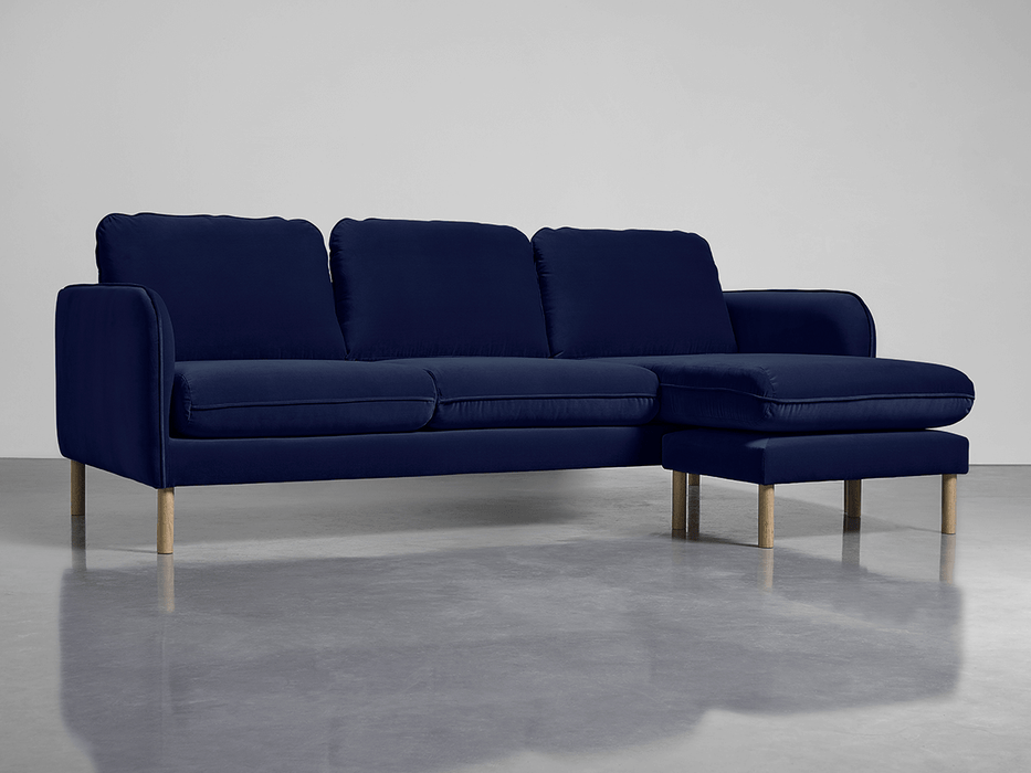 Scandi Midi Chaise Sofa Navy Cotton Velvet