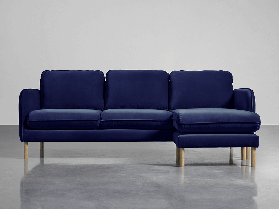 Scandi Midi Chaise Sofa Navy Cotton Velvet