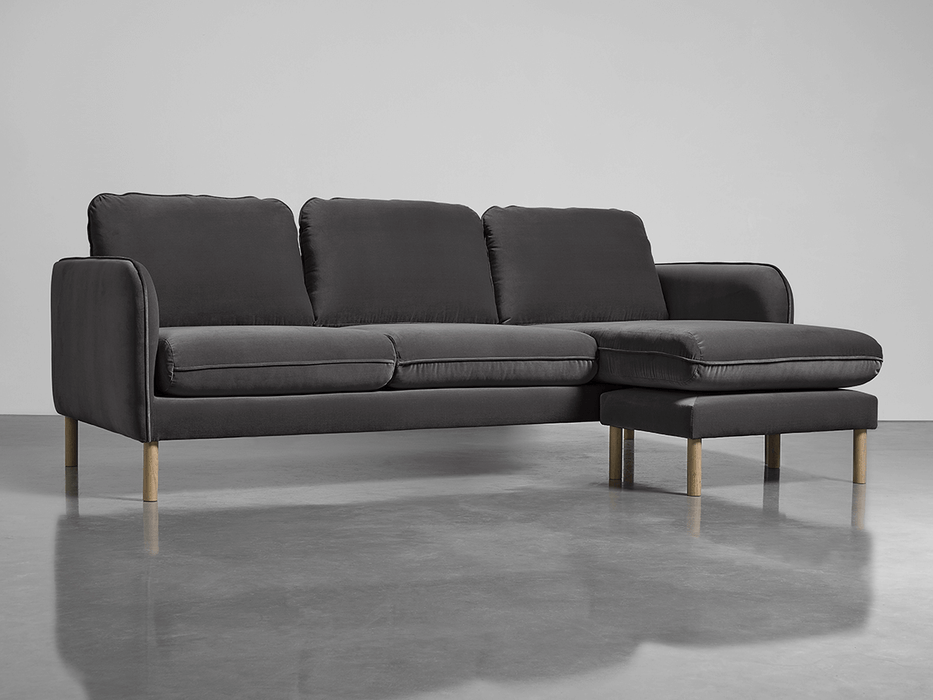 Scandi Midi Chaise Sofa Slate Cotton Velvet