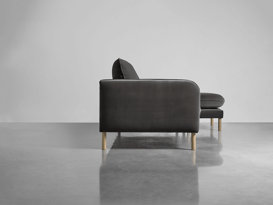 Scandi Midi Chaise Sofa Slate Cotton Velvet