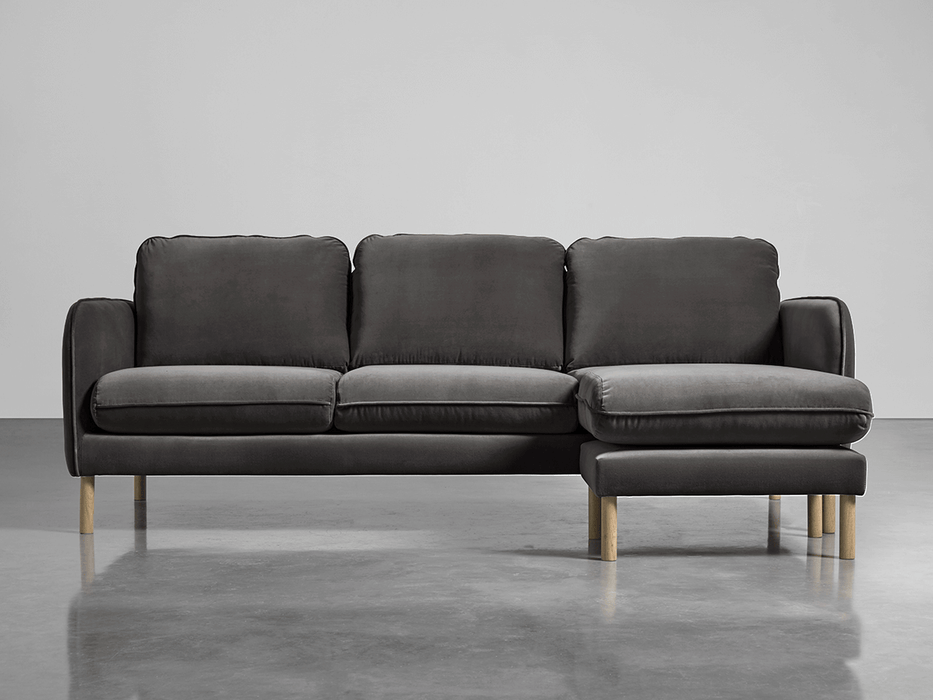 Scandi Midi Chaise Sofa Slate Cotton Velvet