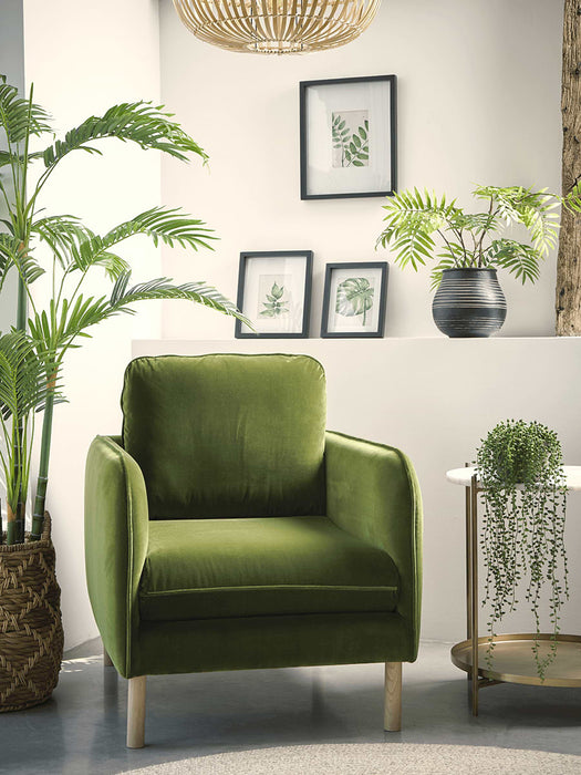 Scandi Armchair Moss Cotton Velvet